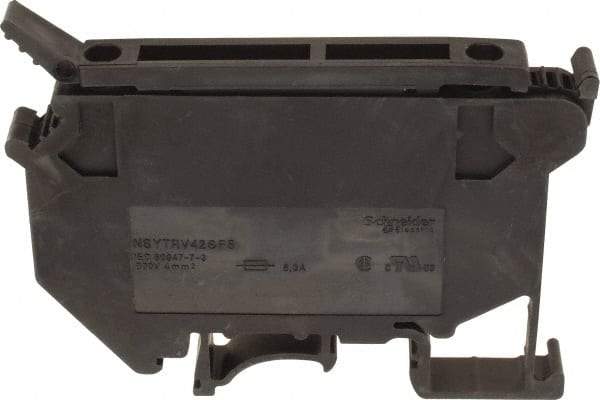 Schneider Electric - 1 Pole, 500 Volt, 6.3 Amp, -40 to 266°F, DIN Rail Mount, Polyamide Fused Terminal Block - 3 Contacts, 26 to 10 AWG Compatibility, 56-1/2mm High - All Tool & Supply