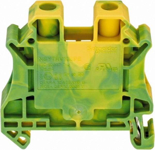 Schneider Electric - 1 Pole, 1,000 Volt, 76 Amp, -40 to 266°F, DIN Rail Mount, Polyamide Grounding Terminal Block - 2 Contacts, 20 to 6 AWG Compatibility, 47-1/2mm High - All Tool & Supply