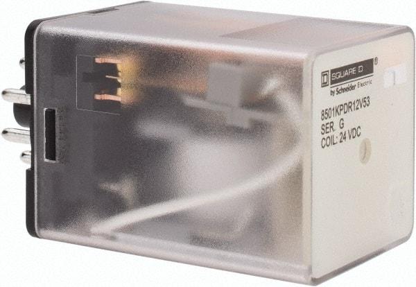 Square D - 8 Pins, 1 hp at 277 Volt & 1/3 hp at 120 Volt, 3 VA Power Rating, Octal Electromechanical Plug-in General Purpose Relay - 10 Amp at 250 VAC, DPDT, 24 VDC, 34.9mm Wide x 50.3mm High x 35.4mm Deep - All Tool & Supply