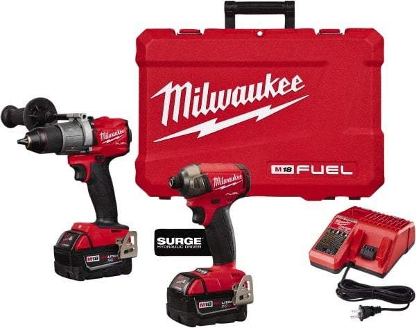 Milwaukee Tool - 18 Volt Cordless Tool Combination Kit - Includes Hammer Drill & 1/4" Hex Impact Driver, Lithium-Ion Battery Included - All Tool & Supply