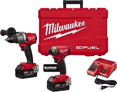 Milwaukee Tool - 18 Volt Cordless Tool Combination Kit - Includes Hammer Drill & 1/4" Hex Impact Driver, Lithium-Ion Battery Included - All Tool & Supply