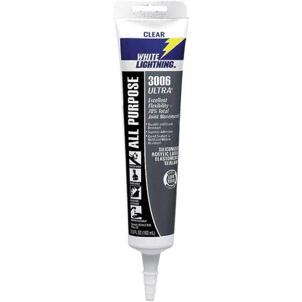 White Lightning - 5.5 oz Tube Clear Acrylic & Latex Sealant - -30 to 180°F Operating Temp, 45 min Tack Free Dry Time, 5 to 7 Days Full Cure Time - All Tool & Supply