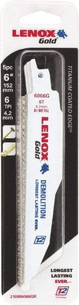 Lenox - 6" Long x 7/8" Thick, Bi-Metal Reciprocating Saw Blade - Tapered Profile, 6 TPI, Toothed Edge, Universal Shank - All Tool & Supply