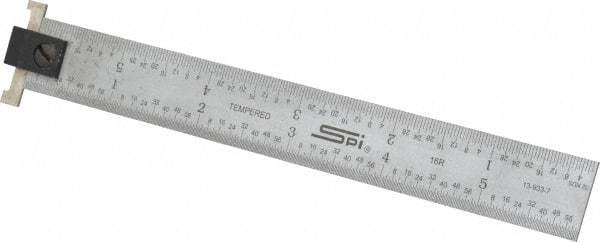 SPI - 6" Long, 1/100, 1/64, 1/50, 1/32" Graduation, Tool Steel Rule - 16R Graduation Style, 3/4" Wide, Silver, Satin Chrome Finish - All Tool & Supply