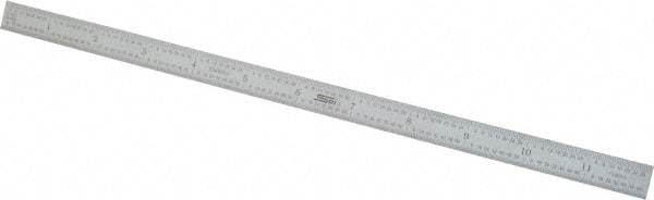 SPI - 12" Long, 1/64, 1/32" and 0.5, 1mm Graduation, Flexible Steel Rule - English/Metric Graduation Style, 1/2" Wide, Silver, Satin Chrome Finish - All Tool & Supply