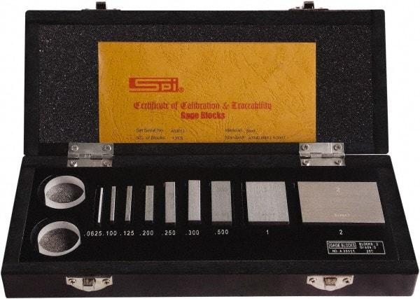 SPI - 9 Piece, 1/16 to 2", Grade 0, Steel Gage Block Set - Rectangular, 0.000008" Tolerance - All Tool & Supply