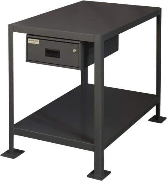 Durham - 48 Wide x 24" Deep x 42" High, Steel Machine Work Table with Drawer - Flat Top, Rounded Edge, Fixed Legs, Gray - All Tool & Supply