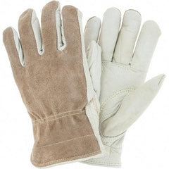 MCR Safety - Size L (9), ANSI Cut Lvl 3, Leather Cut & Puncture Resistant Gloves - 12.5" Long, White/Gray, Paired - All Tool & Supply