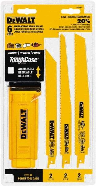 DeWALT - 6 Pieces, 8" to 9" Long x 0.04" Thickness, Bi-Metal Reciprocating Saw Blade Set - Straight Profile, 6 to 14 Teeth, Toothed Edge - All Tool & Supply