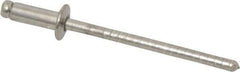 RivetKing - Size 42 Dome Head Stainless Steel Open End Blind Rivet - Stainless Steel Mandrel, 0.126" to 3/16" Grip, 1/4" Head Diam, 0.129" to 0.133" Hole Diam, 0.337" Length Under Head, 1/8" Body Diam - All Tool & Supply