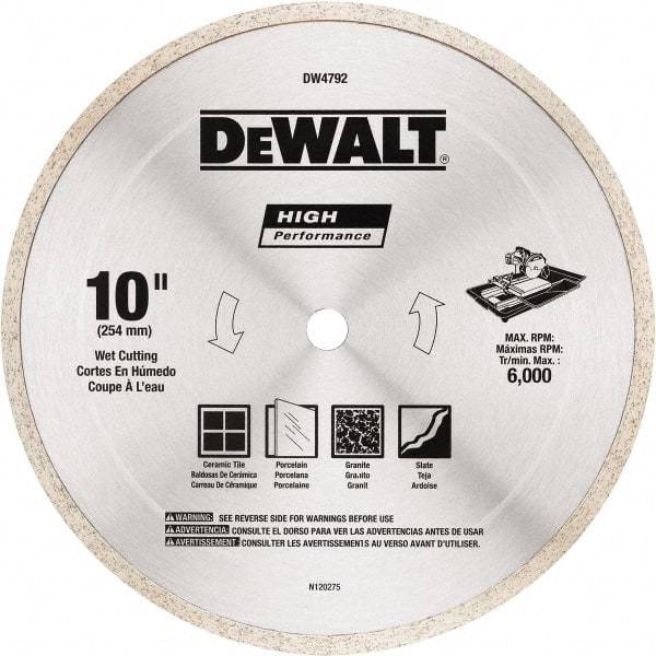 DeWALT - 10" Diam, 5/8" Arbor Hole Diam, Wet & Dry Cut Saw Blade - Diamond-Tipped, Standard Round Arbor - All Tool & Supply