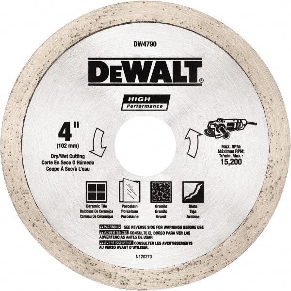 DeWALT - 4" Diam, 5/8 & 7/8" Arbor Hole Diam, Wet & Dry Cut Saw Blade - Diamond-Tipped, Standard Round Arbor - All Tool & Supply