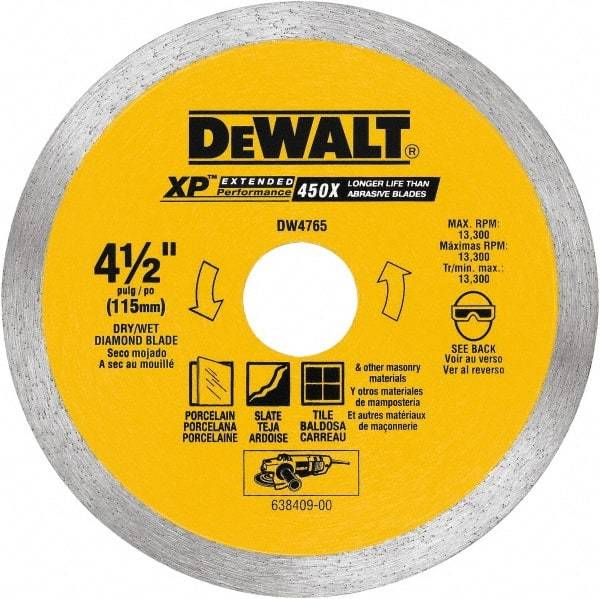 DeWALT - 4-1/2" Diam, 5/8 & 7/8" Arbor Hole Diam, Wet & Dry Cut Saw Blade - Diamond-Tipped, Standard Round Arbor - All Tool & Supply