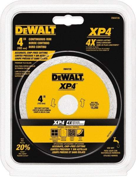 DeWALT - 4" Diam, 5/8 & 7/8" Arbor Hole Diam, Wet & Dry Cut Saw Blade - Diamond-Tipped, Standard Round Arbor - All Tool & Supply