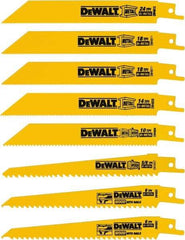 DeWALT - 8 Pieces, 4" to 6" Long x 0.04" Thickness, Bi-Metal Reciprocating Saw Blade Set - Straight Profile, 4 to 24 Teeth, Toothed Edge - All Tool & Supply