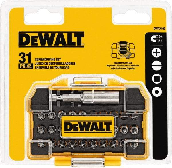 DeWALT - 31 Piece, 1/4" Drive Screwdriver Bit Set - #1, #2 & #3 Phillips, #1, #2 & #3 Square Recess, #6, #8 & #10 Slotted - All Tool & Supply