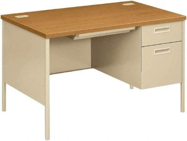 Hon - Laminate/Metal Right Pedestal Desk with Center Drawer - 48" Wide x 30" Deep x 29" High, Harvest/Putty - All Tool & Supply