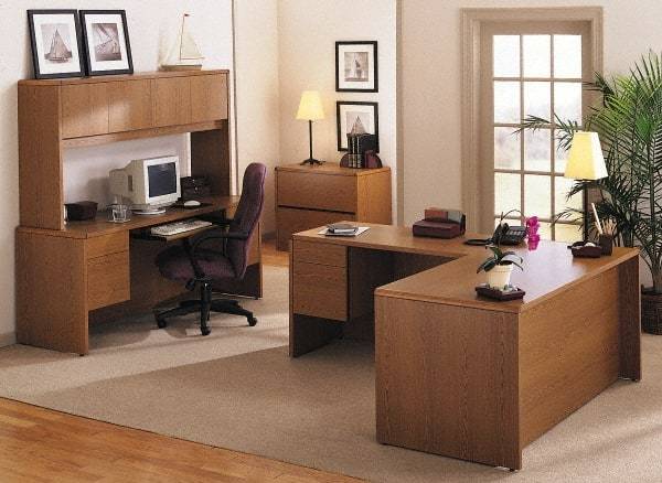 Hon - Wood Grain Laminate Center Drawer Desk with Center Drawer - 26" Wide x 15-3/8" Deep, Mahogany - All Tool & Supply