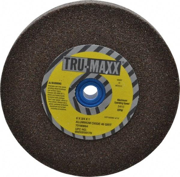 Tru-Maxx - 46 Grit Aluminum Oxide Bench & Pedestal Grinding Wheel - 6" Diam x 1" Hole x 3/4" Thick, 5410 Max RPM, O Hardness, Coarse Grade , Vitrified Bond - All Tool & Supply