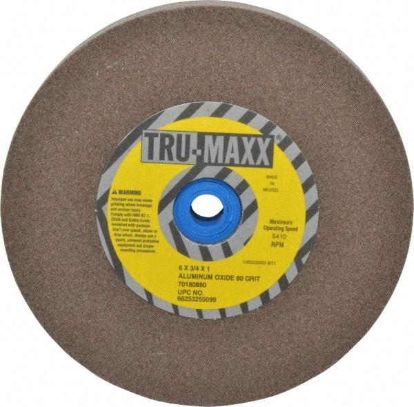 Tru-Maxx - 80 Grit Aluminum Oxide Bench & Pedestal Grinding Wheel - 6" Diam x 1" Hole x 3/4" Thick, 5410 Max RPM, O Hardness, Medium Grade , Vitrified Bond - All Tool & Supply