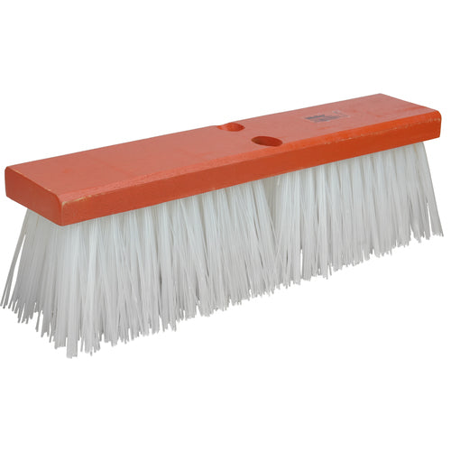 14″ Street Broom, 4″ Trim, White Polypropylene Fill, Orange Block - All Tool & Supply