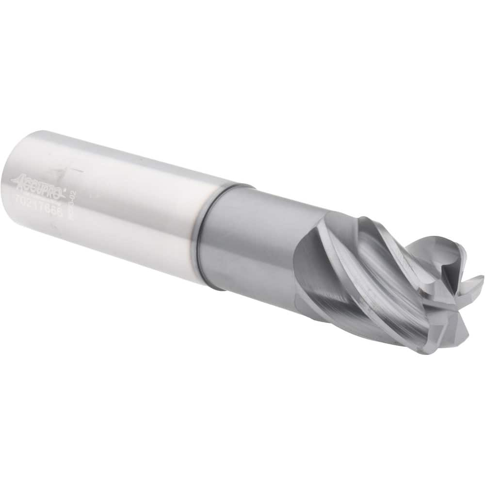 Corner Radius End Mill: 1″ Dia, 1-1/4″ LOC, 1/8″ Radius, 5 Flutes, Solid Carbide 5″ OAL, 1″ Shank Dia, Variable ° Helix, AlTiN Coated, Corner Radius End, Centercutting