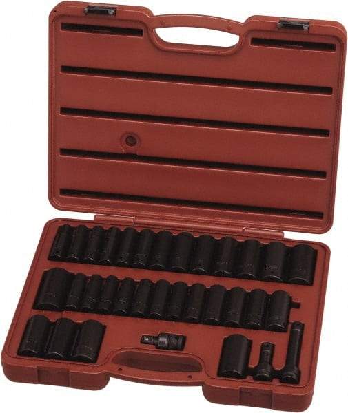 Paramount - 33 Piece 1/2" Drive Standard Deep Impact Socket Set - 6 Points, 3/8 to 1-1/4", 10 to 27mm, Inch/Metric Measurement Standard - All Tool & Supply