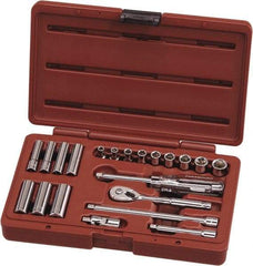 Paramount - 21 Piece 1/4" Drive Chrome Vanadium Finish Deep Well Socket Set - 6 Points, 3/16" to 1/2" Range, Inch Measurement Standard - All Tool & Supply