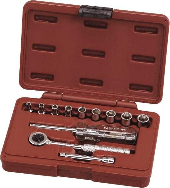 Paramount - 12 Piece 1/4" Drive Chrome Vanadium Finish Deep Well Socket Set - 6 Points, 4mm to 12mm Range, Metric Measurement Standard - All Tool & Supply