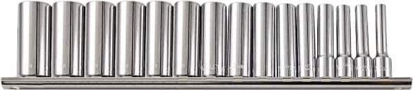 Paramount - 15 Piece 1/2" Drive Chrome Vanadium Finish Deep Well Socket Set - 12 Points, 3/8" to 1-1/4" Range, Inch Measurement Standard - All Tool & Supply