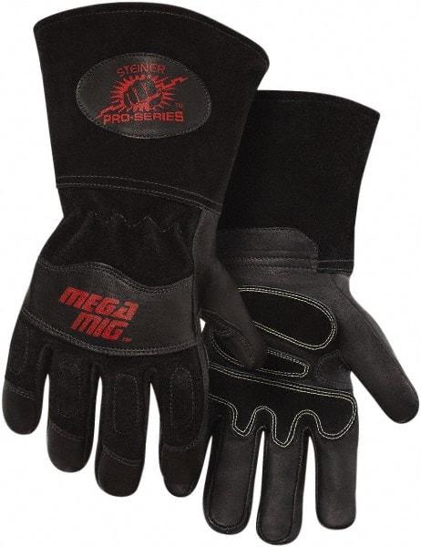 Steiner - Size L Cotton Lined Goatskin Welding Glove - 12" OAL, Gauntlet Cuff, Wing Thumb, For MIG - All Tool & Supply