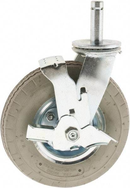 Value Collection - 8" Diam x 3-1/2" Wide, Rubber Swivel with Brake Caster - 300 Lb Capacity, Plain Stem Mount - All Tool & Supply