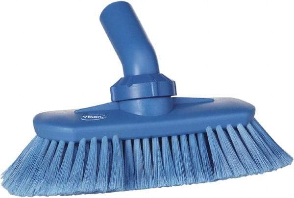 Vikan - 1-1/2" Bristle Length, Polyester Wash Brush - 7-3/4" Long x 3" Wide Head, 8" OAL, European Threaded Handle, Blue, Polypropylene Block, Flagged - All Tool & Supply