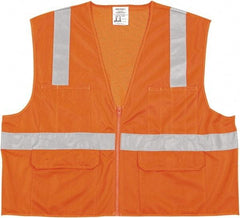 MCR Safety - Size XL High Visibility Orange Mesh/Solid General Purpose Vest - 25.4" Chest, ANSI 107-2015, Nonconductive Zipper Closure, 6 Pockets, Polyester - All Tool & Supply