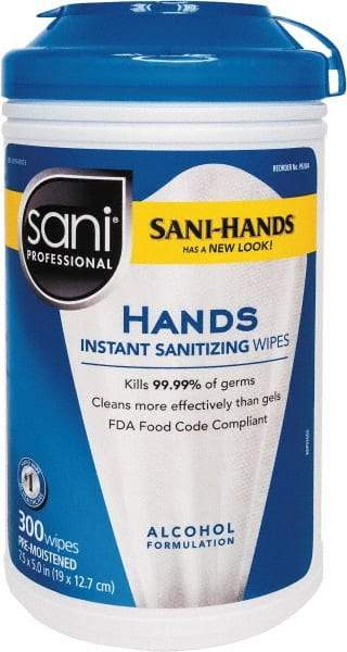 Nice Pak - Pre-Moistened Hand Cleaning Wipes - Canister, 5" x 7-1/2" Sheet Size, White - All Tool & Supply