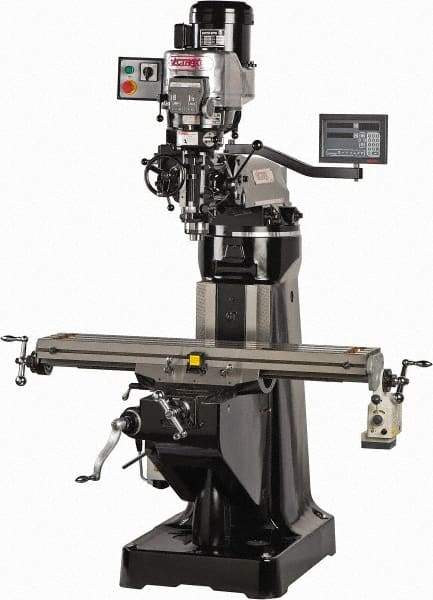 Vectrax - 9" Table Width x 48" Table Length, Variable Speed Pulley Control, 3 Phase Knee Milling Machine - R8 Spindle Taper, 3 hp - All Tool & Supply