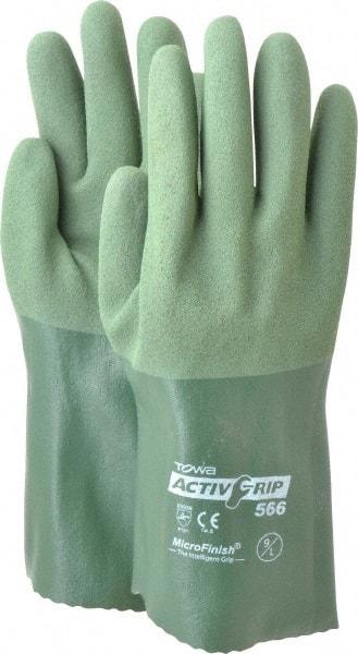 PIP - Size L (9), 12" Long, Supported, Nitrile Chemical Resistant Gloves - Textured Finish, Cotton Lined, Safety Cuff, ANSI Abrasion Level 4, ANSI Cut Level 0, ANSI Puncture Level 1, Green - All Tool & Supply