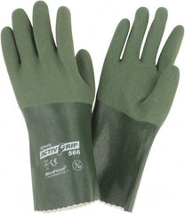 PIP - Size M (8), 12" Long, Supported, Nitrile Chemical Resistant Gloves - Textured Finish, Cotton Lined, Safety Cuff, ANSI Abrasion Level 4, ANSI Cut Level 0, ANSI Puncture Level 1, Green - All Tool & Supply