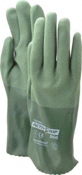 PIP - Size XL (10), 12" Long, Supported, Nitrile Chemical Resistant Gloves - Textured Finish, Cotton Lined, Safety Cuff, ANSI Abrasion Level 4, ANSI Cut Level 0, ANSI Puncture Level 1, Green - All Tool & Supply