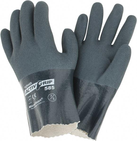 PIP - Size S (7) Nitrile Coated Cotton General Protection Work Gloves - For General Purpose, Fully Coated, Safety Cuff, Full Fingered, Gray, Paired - All Tool & Supply