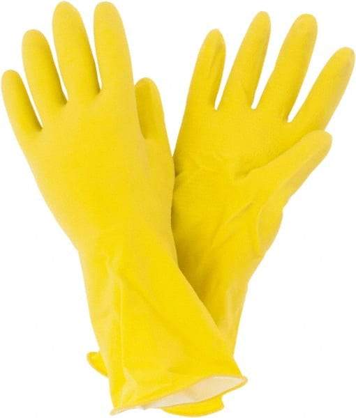 PRO-SAFE - Size M (8), 12" Long, 16 mil Thick, Latex Chemical Resistant Gloves - Textured Finish, Cotton Lined, Rolled Cuff, ANSI Abrasion Level 1, ANSI Cut Level 0, ANSI Puncture Level 0, Yellow, FDA Approved - All Tool & Supply