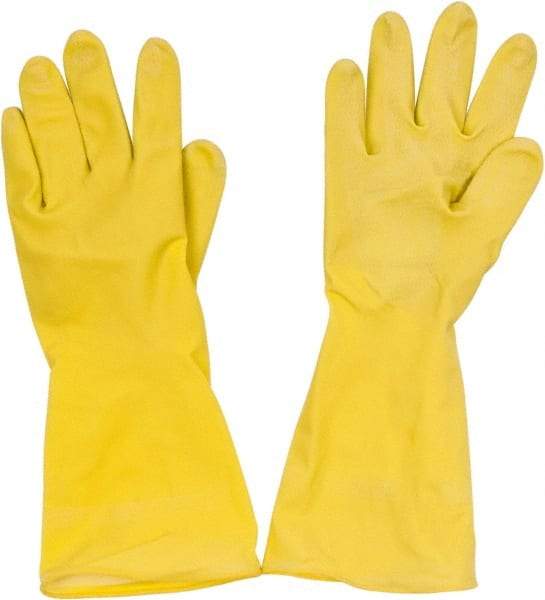 PRO-SAFE - Size S (7), 12" Long, 16 mil Thick, Latex Chemical Resistant Gloves - Textured Finish, Cotton Lined, Rolled Cuff, ANSI Abrasion Level 1, ANSI Cut Level 0, ANSI Puncture Level 0, Yellow, FDA Approved - All Tool & Supply