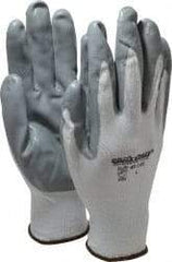 PRO-SAFE - Size L (9) Nitrile Coated Nylon General Protection Work Gloves - For General Purpose, Palm & Fingers Coated, Knit Wrist Cuff, Full Fingered, Gray/White, Paired - All Tool & Supply