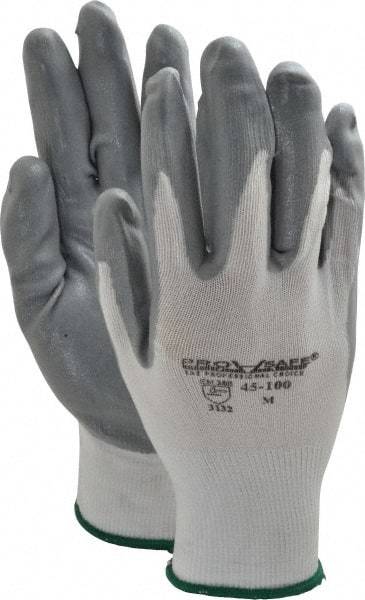 PRO-SAFE - Size M (8) Nitrile Coated Nylon General Protection Work Gloves - For General Purpose, Palm & Fingers Coated, Knit Wrist Cuff, Full Fingered, Gray/White, Paired - All Tool & Supply