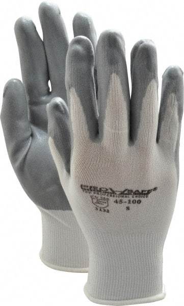 PRO-SAFE - Size S (7) Nitrile Coated Nylon General Protection Work Gloves - For General Purpose, Palm & Fingers Coated, Knit Wrist Cuff, Full Fingered, Gray/White, Paired - All Tool & Supply