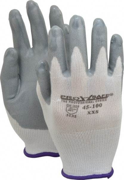 PRO-SAFE - Size 2XS (5) Nitrile Coated Nylon General Protection Work Gloves - For General Purpose, Palm & Fingers Coated, Knit Wrist Cuff, Full Fingered, Gray/White, Paired - All Tool & Supply