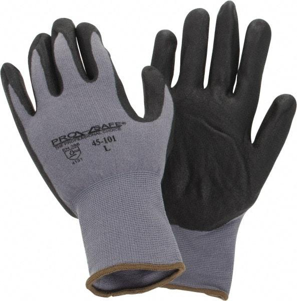 PRO-SAFE - Size L (9) Nitrile Coated Nylon General Protection Work Gloves - For General Purpose, Palm & Fingers Coated, Knit Wrist Cuff, Full Fingered, Black/Gray, Paired - All Tool & Supply