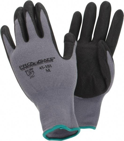 PRO-SAFE - Size M (8) Nitrile Coated Nylon General Protection Work Gloves - For General Purpose, Palm & Fingers Coated, Knit Wrist Cuff, Full Fingered, Black/Gray, Paired - All Tool & Supply