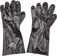 PRO-SAFE - Size L (9), 14" Long, Supported, PVC Chemical Resistant Gloves - Textured Finish, Cotton Interlock Knit Lined, Gauntlet Cuff, ANSI Abrasion Level 4, ANSI Cut Level 0, ANSI Puncture Level 1, Black - All Tool & Supply