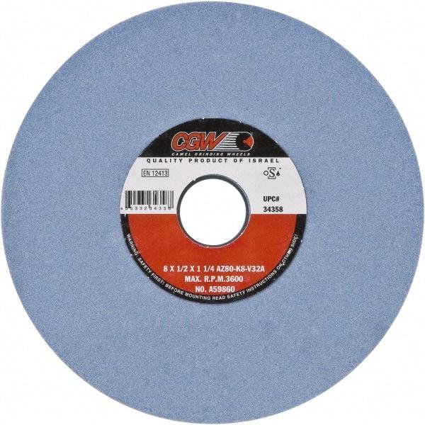 Camel Grinding Wheels - 8" Diam x 1-1/4" Hole x 3/4" Thick, J Hardness, 60 Grit Surface Grinding Wheel - Aluminum Oxide, Type 5, Medium Grade, Vitrified Bond, One-Side Recess - All Tool & Supply